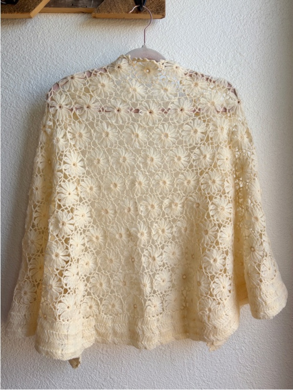 Vintage Cream Hand Crocheted Floral Shawl